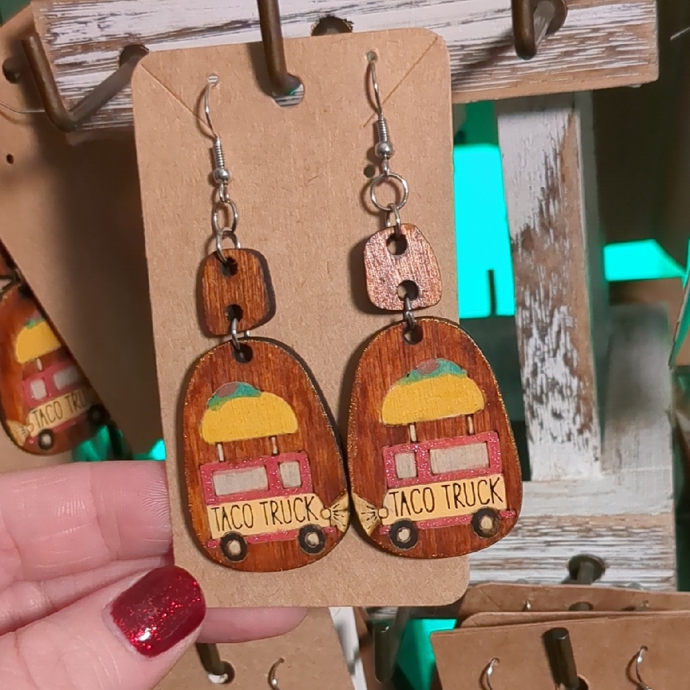 Handcrafted Taco Truck Wooden Earrings